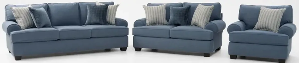 Camden Sofa, Loveseat and Chair  - Blue
