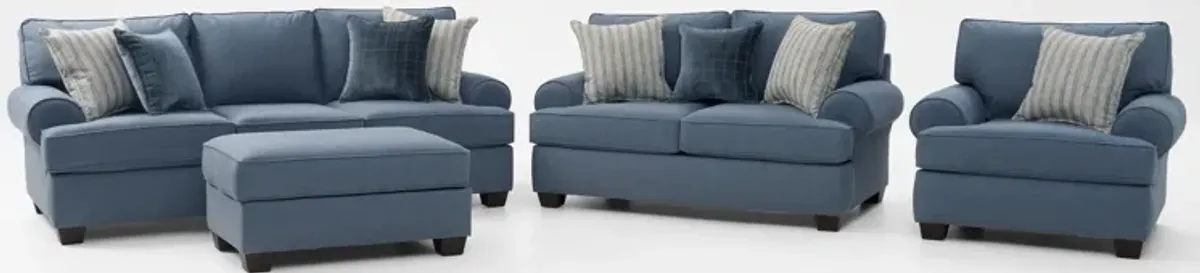 Camden Sofa, Loveseat, Chair and Ottoman  - Blue