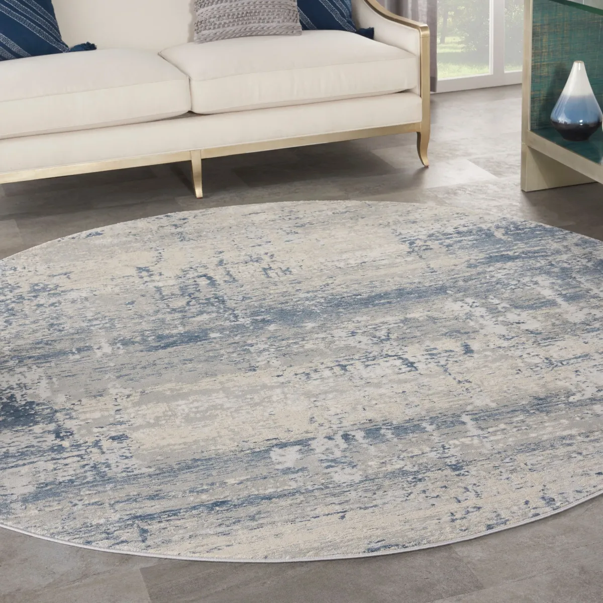 Bridgehampton 5' Round Area Rug - Ivory/Blue