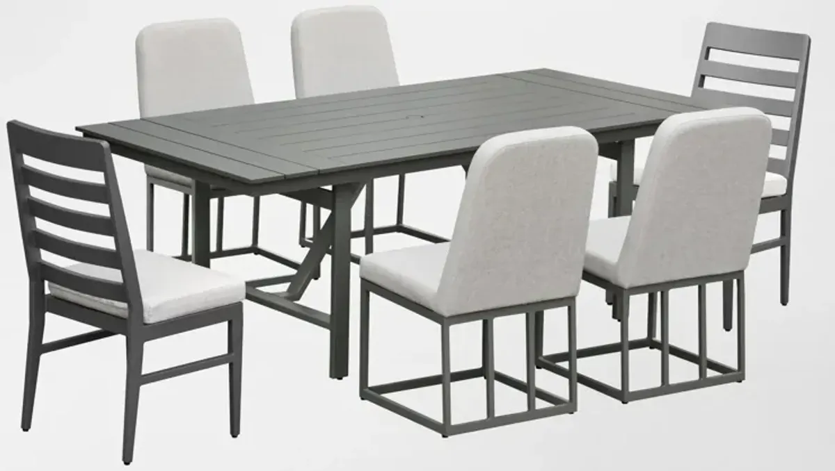 Yarmouth Outdoor Dining Table, 4 Upholstered and 2 Panel Chairs