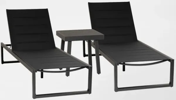 South Hampton Outdoor Side Table and 2 Chaise Loungers - Black