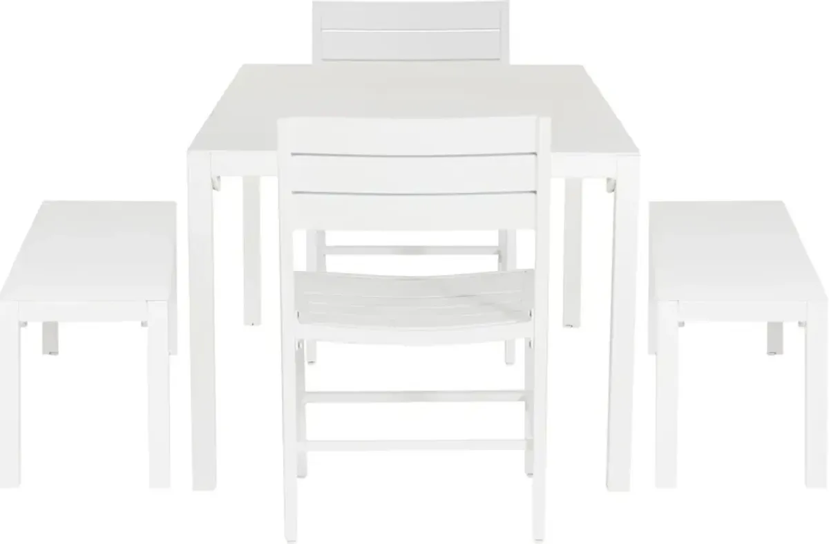 South Hampton Outdoor Dining Table, 2 Chairs and 2 Benches - White