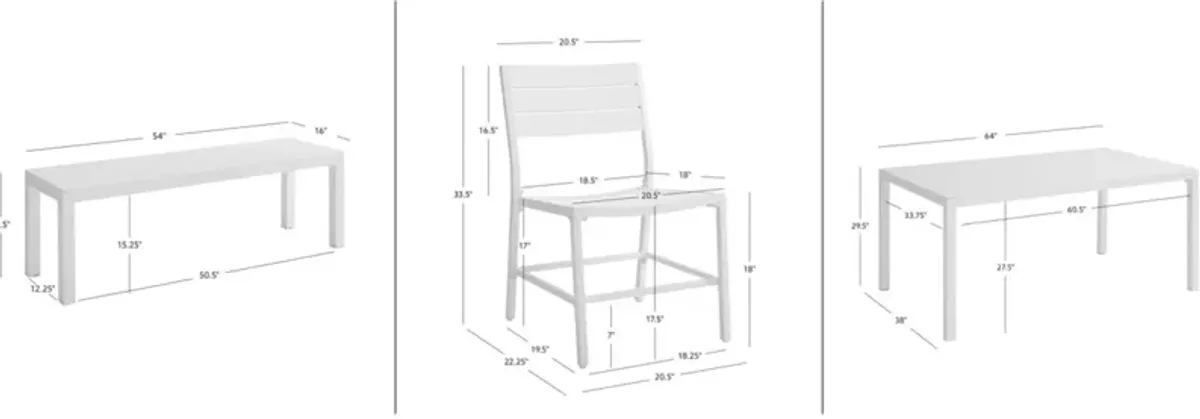 South Hampton Outdoor Dining Table, 2 Chairs and 2 Benches - White
