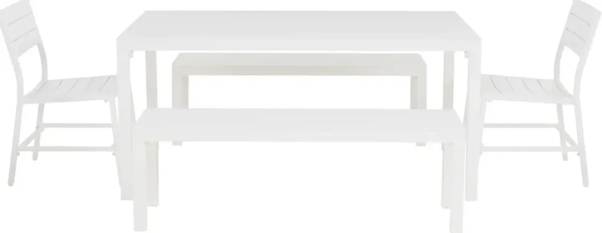 South Hampton Outdoor Dining Table, 2 Chairs and 2 Benches - White