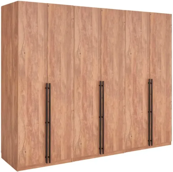 Rian Set of 3 Wardrobe Closets with 1 Hanging Rod, 1 Shelf, and 2 Drawers - Brown