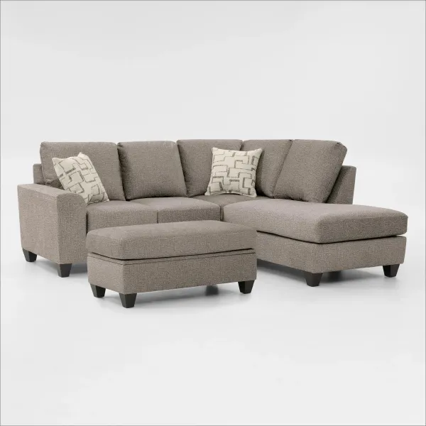 Canyon 2-Piece Loveseat Sectional with Chaise and Storage Ottoman Set - Taupe