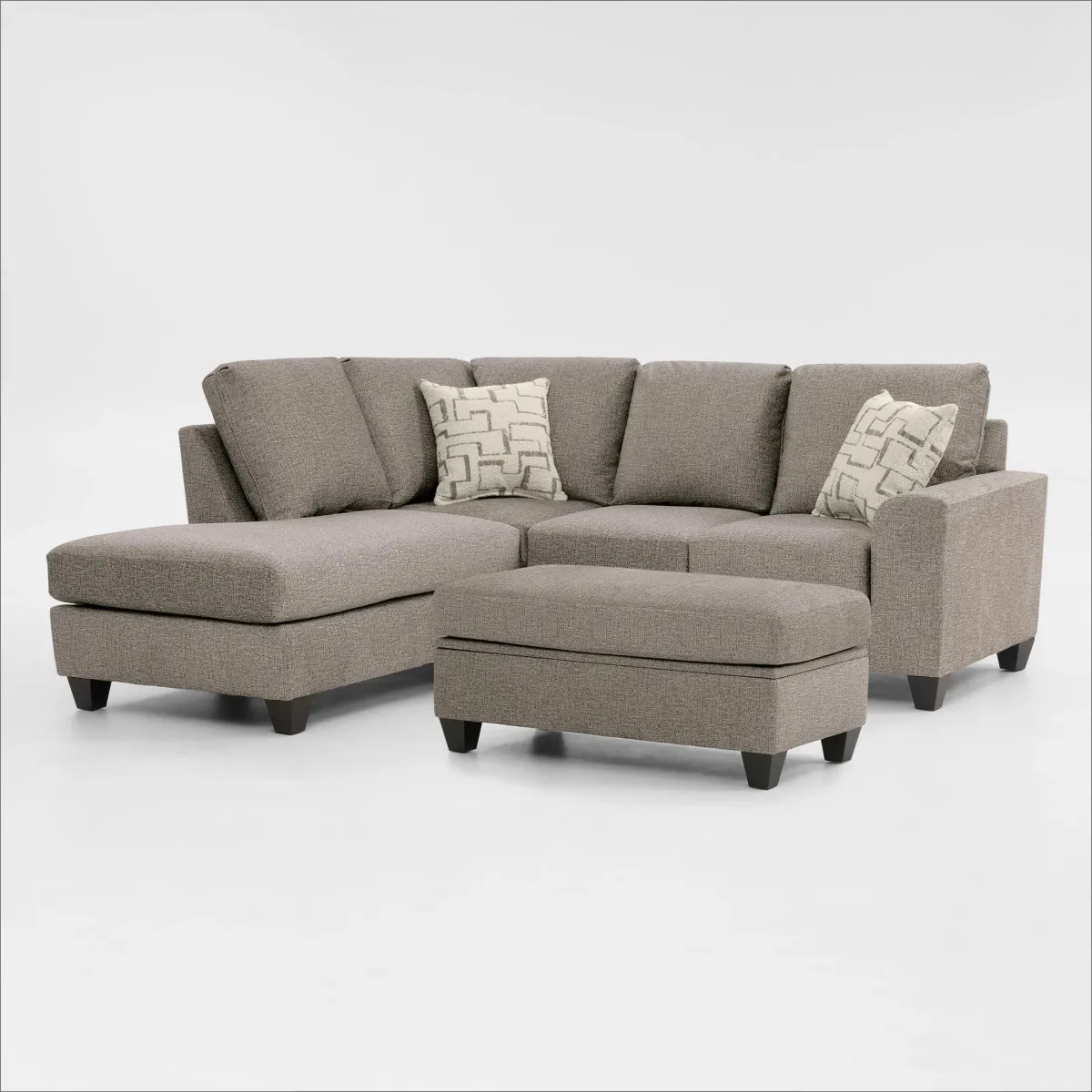 2-Piece Loveseat Sectional with Chaise and Storage Ottoman Set - Taupe