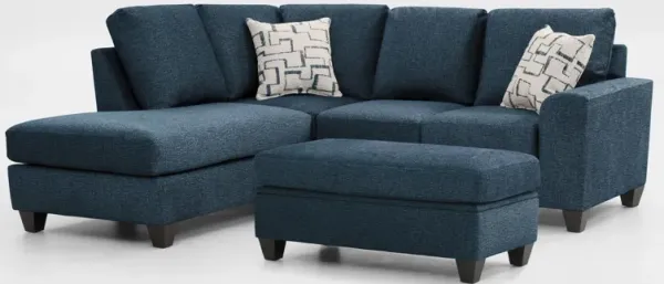 Canyon 2-Piece Loveseat Sectional with Chaise and Storage Ottoman Set - Navy