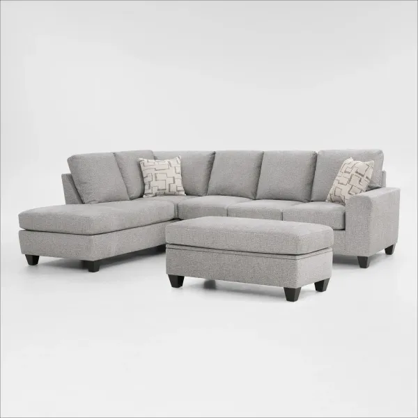 Canyon 2-Piece Sofa Sectional with Chaise and Storage Ottoman Set - Gray