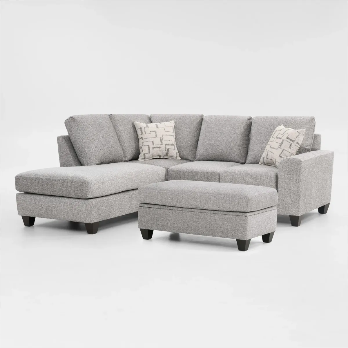 2-Piece Loveseat Sectional with Chaise and Storage Ottoman Set - Gray
