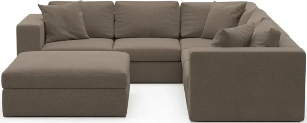 Collin Hybrid Comfort 5-Piece Sectional and Ottoman - Liv Umber