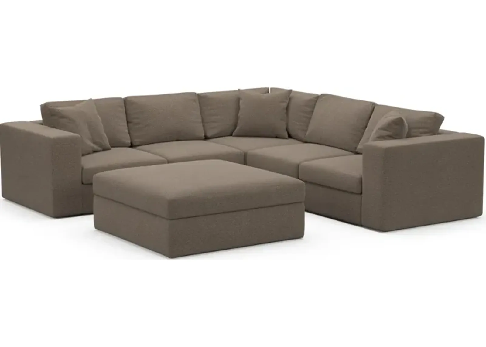 Collin Hybrid Comfort 5-Piece Sectional and Ottoman - Liv Umber