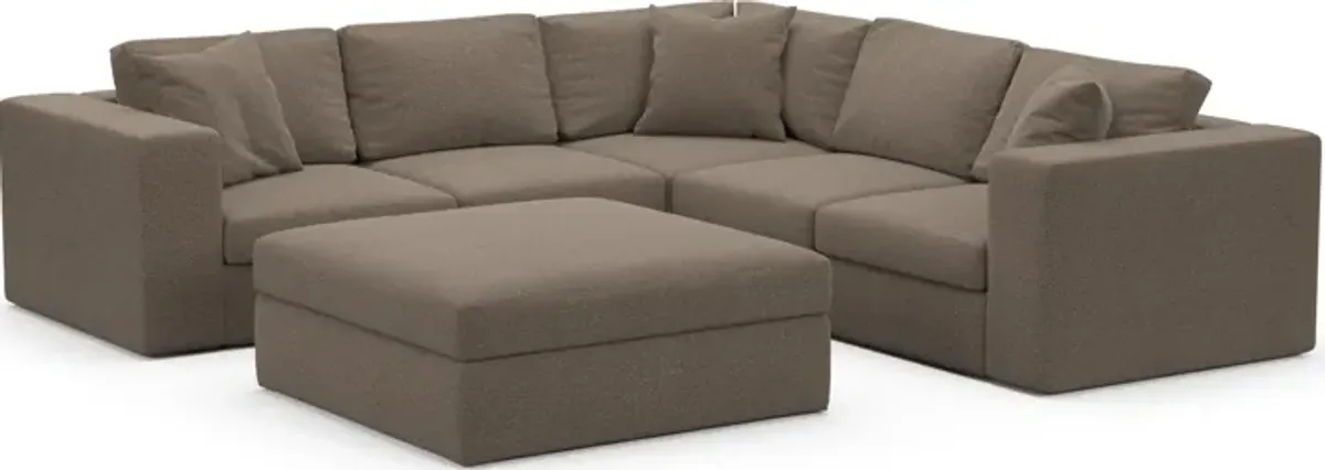 Collin Hybrid Comfort 5-Piece Sectional and Ottoman - Liv Umber