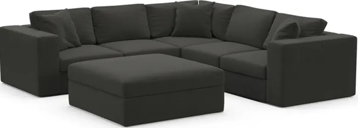 Collin Hybrid Comfort 5-Piece Sectional and Ottoman - Liv Onyx