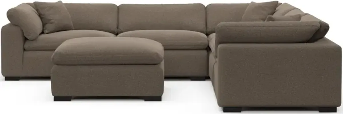 Plush Feathered Comfort 5-Piece Sectional and Ottoman - Liv Umber