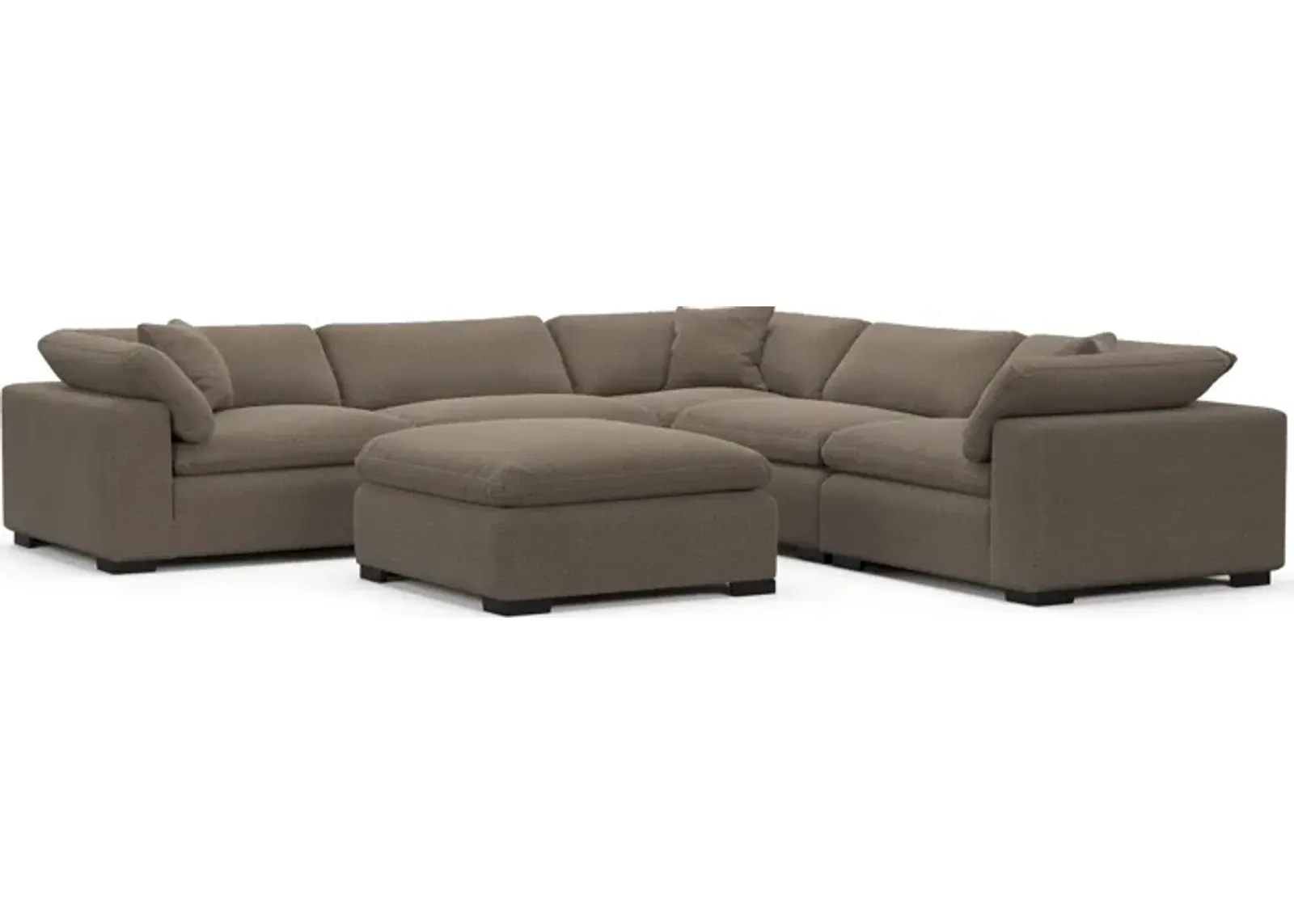 Plush Feathered Comfort 5-Piece Sectional and Ottoman - Liv Umber