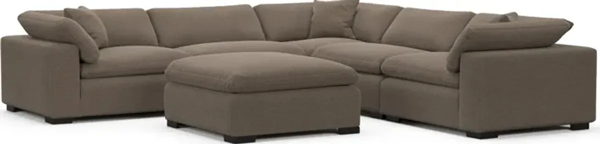 Plush Feathered Comfort 5-Piece Sectional and Ottoman - Liv Umber