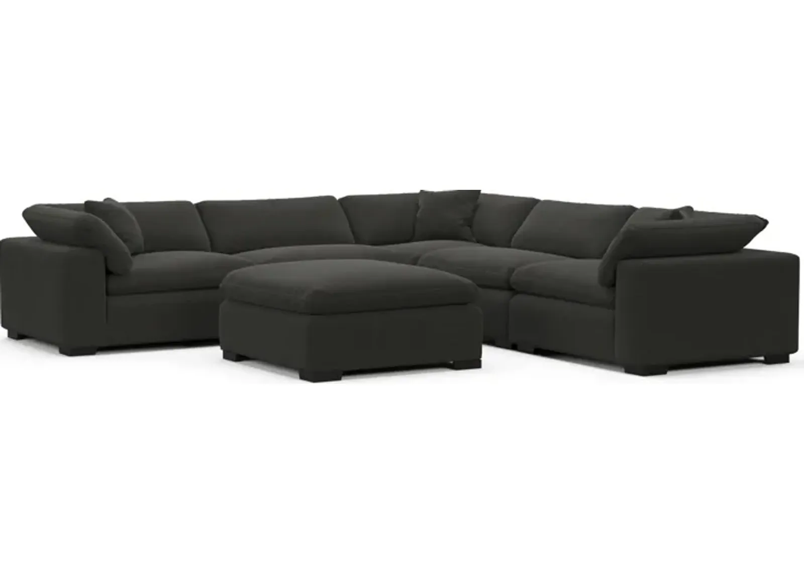 Plush Feathered Comfort 5-Piece Sectional and Ottoman - Liv Onyx