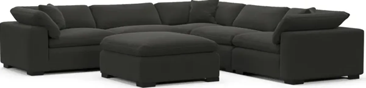 Plush Feathered Comfort 5-Piece Sectional and Ottoman - Liv Onyx