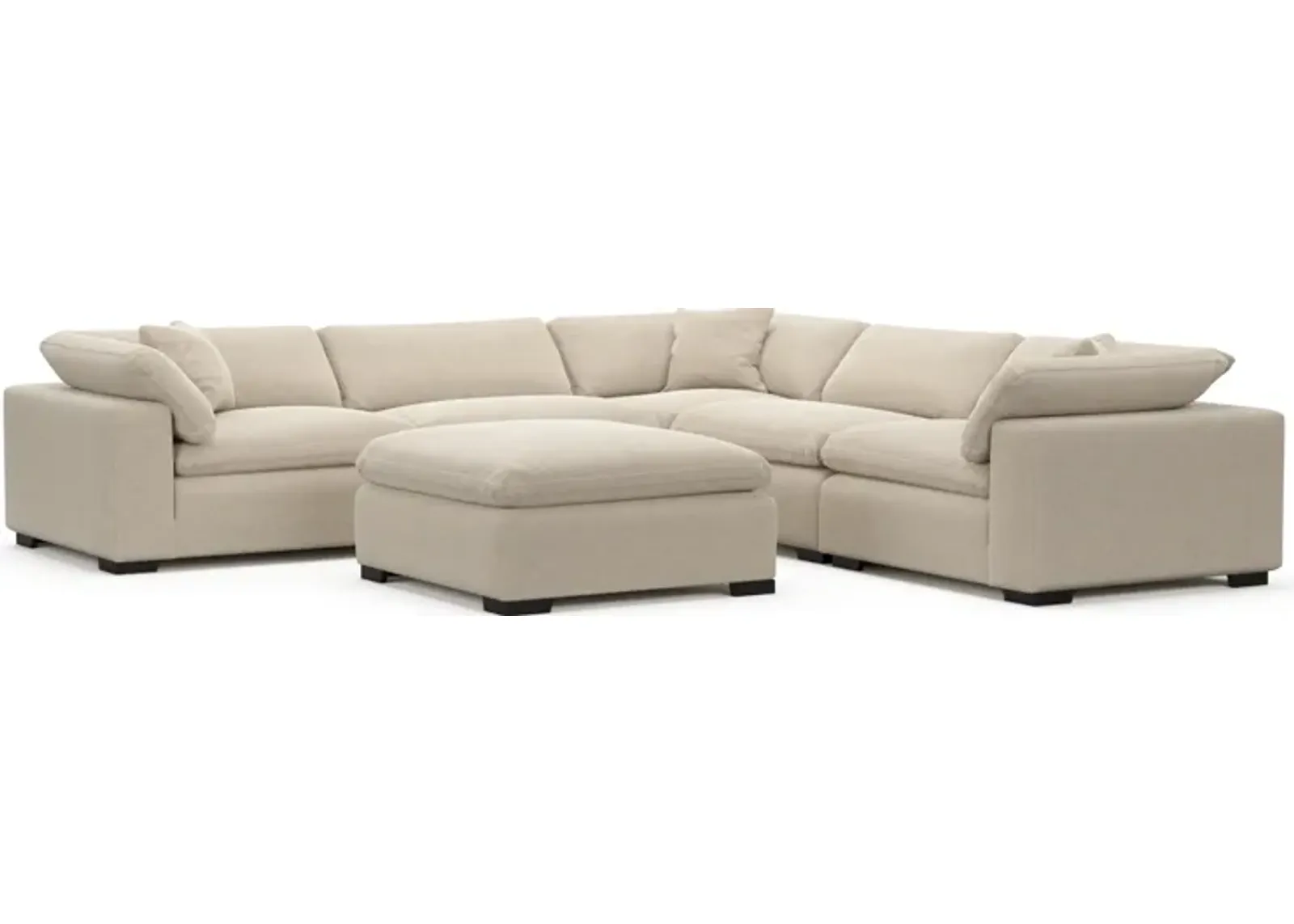 Plush Feathered Comfort 5-Piece Sectional and Ottoman - Basker Antique