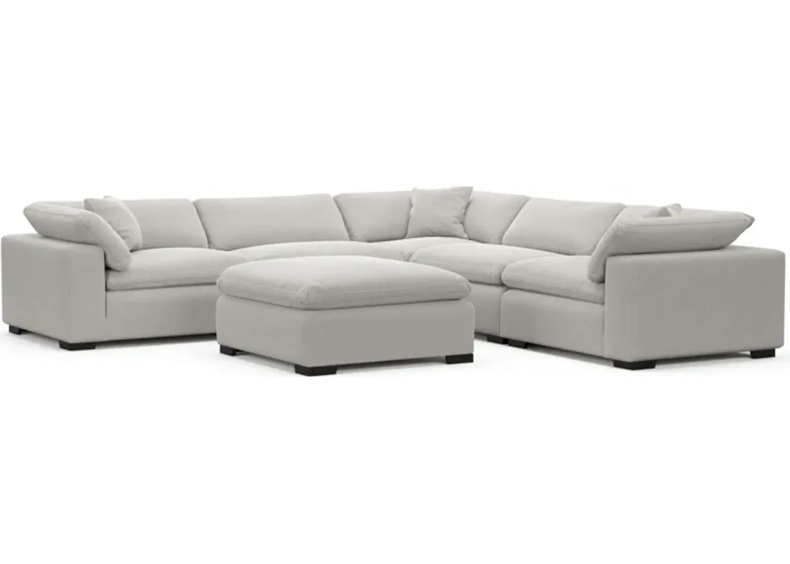 Plush Feathered Comfort 5-Piece Sectional and Ottoman - Basker Dove