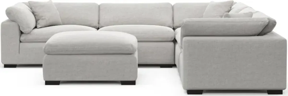 Plush Feathered Comfort 5-Piece Sectional and Ottoman - Adario Fog