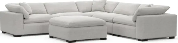 Plush Feathered Comfort 5-Piece Sectional and Ottoman - Adario Fog