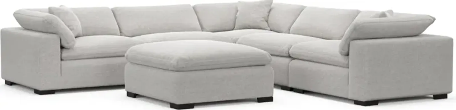 Plush Feathered Comfort 5-Piece Sectional and Ottoman - Adario Fog