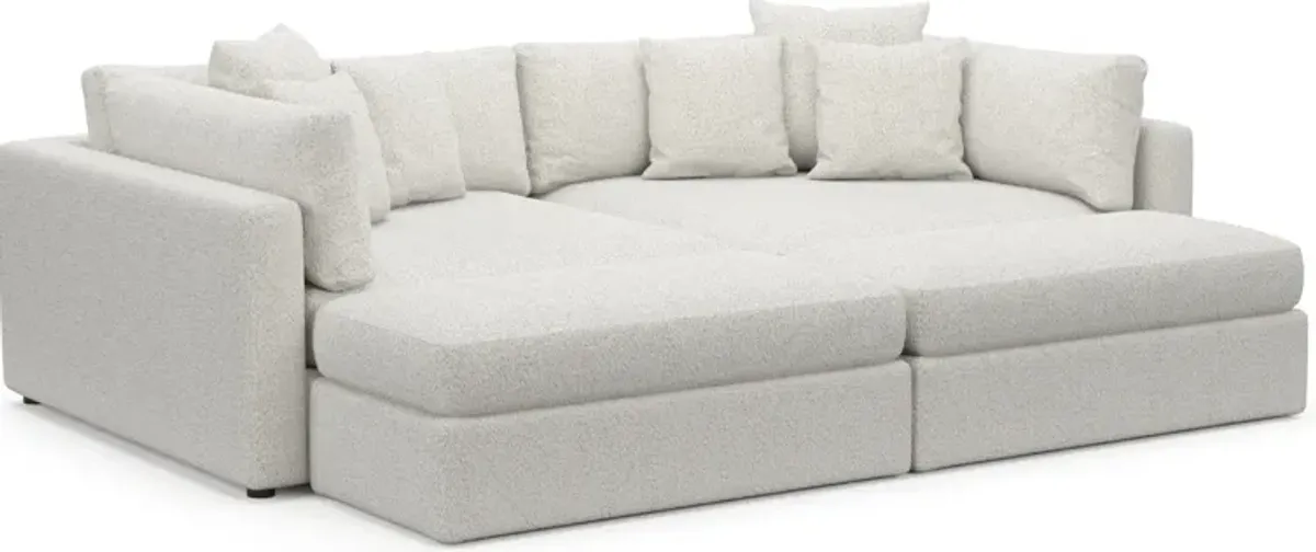 Haven Foam Comfort 2-Piece Media Sofa and 2 Ottomans - River Rock Ivory