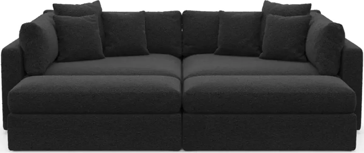 Haven Foam Comfort 2-Piece Media Sofa and 2 Ottomans - Bloke Obsidian