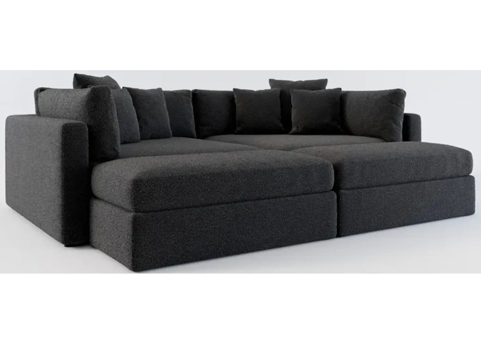 Haven Foam Comfort 2-Piece Media Sofa and 2 Ottomans - Bloke Obsidian