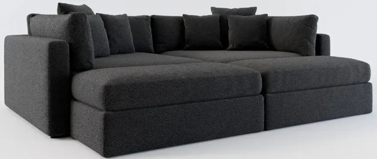 Haven Foam Comfort 2-Piece Media Sofa and 2 Ottomans - Bloke Obsidian