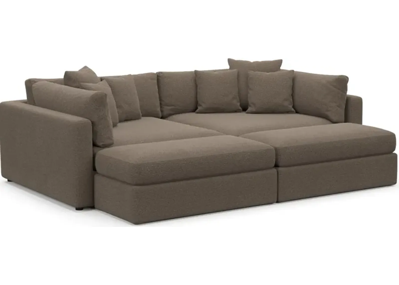 Haven Foam Comfort 2-Piece Media Sofa and 2 Ottomans - Liv Umber