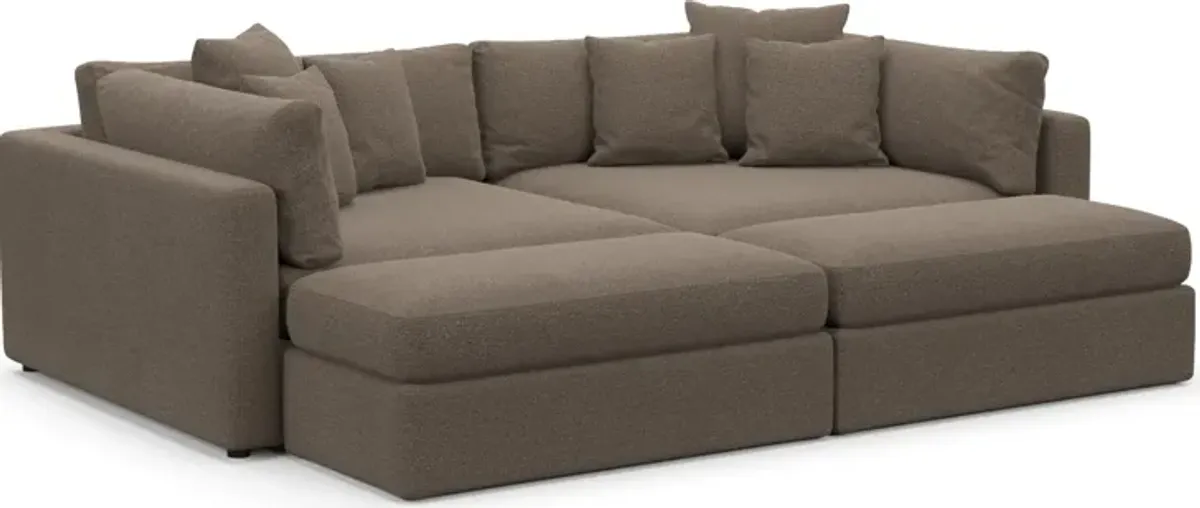 Haven Foam Comfort 2-Piece Media Sofa and 2 Ottomans - Liv Umber