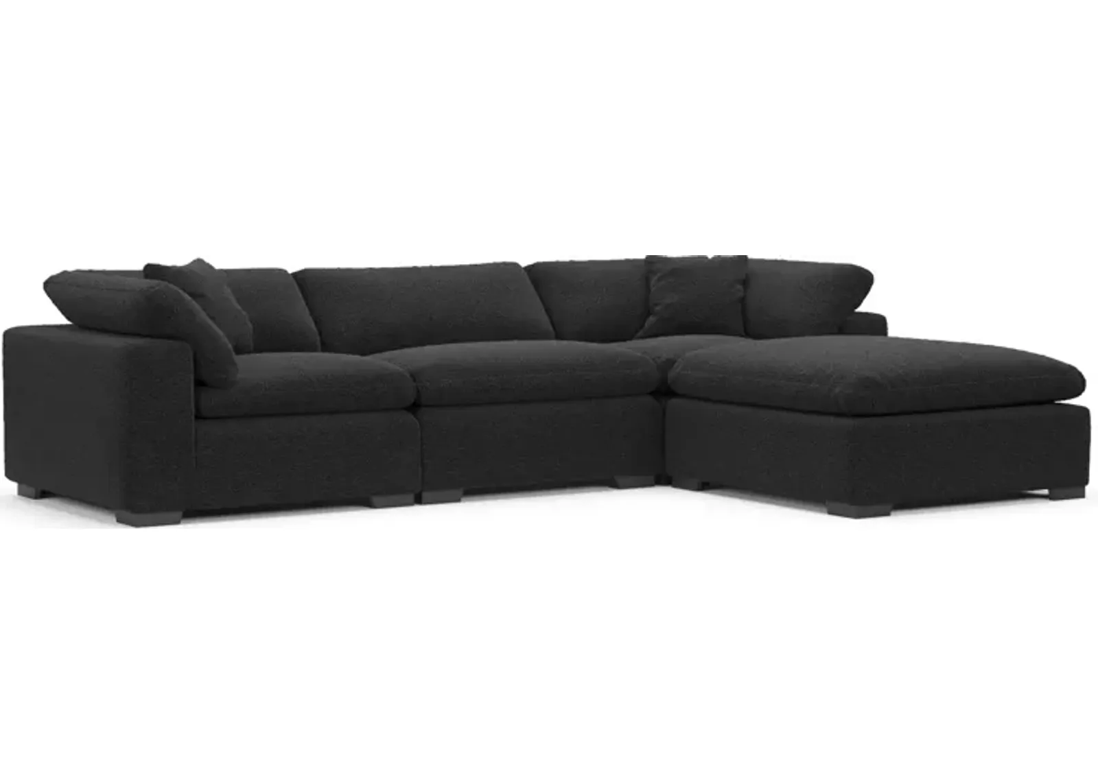 Plush Core Comfort 3-Piece Sectional and Ottoman - Bloke Obsidian