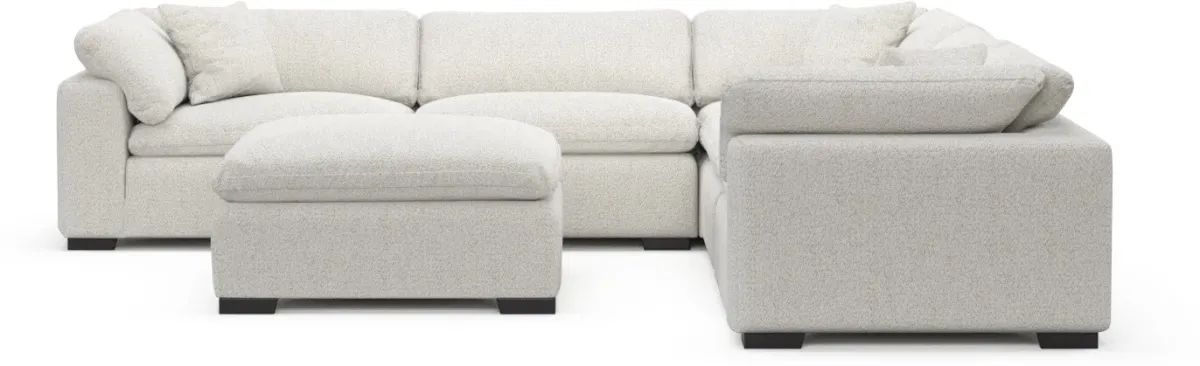 Plush 5-Piece Core Comfort Sectional and Ottoman - River Rock Ivory