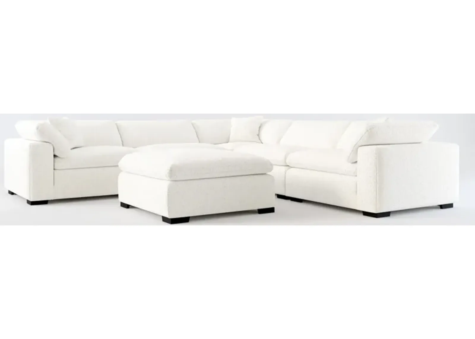 Plush 5-Piece Core Comfort Sectional and Ottoman - River Rock Ivory