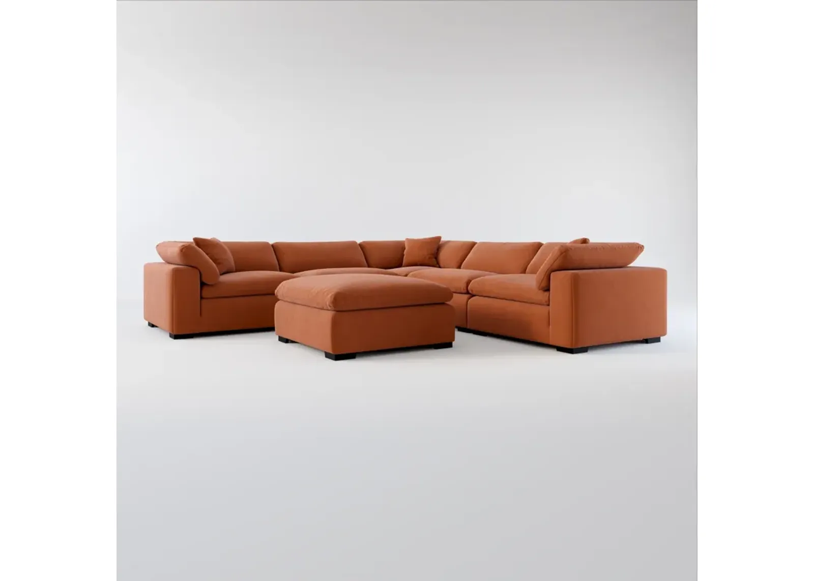 Plush Core Comfort 5-Piece Sectional and Ottoman - Merrimac Brick