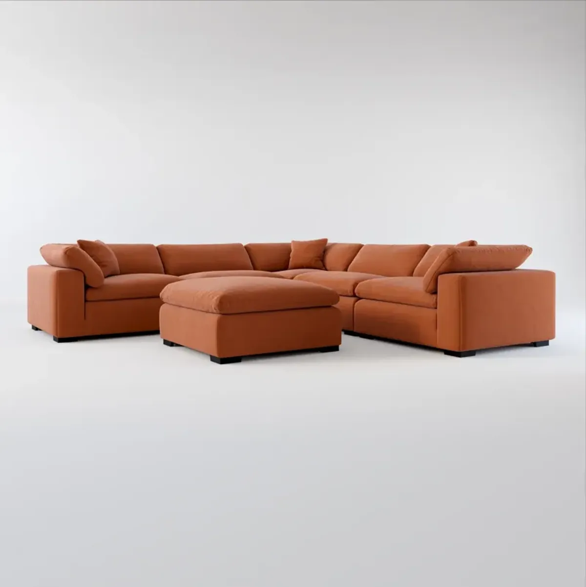 Plush Core Comfort 5-Piece Sectional and Ottoman - Merrimac Brick