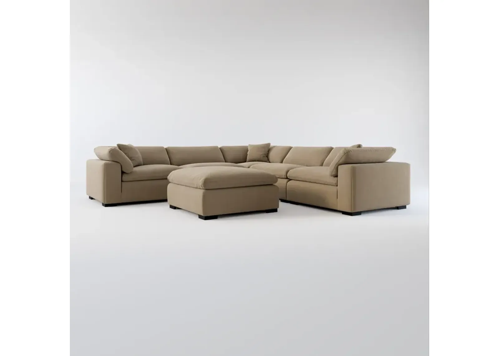 Plush Core Comfort 5-Piece Sectional and Ottoman - Merrimac Brownstone