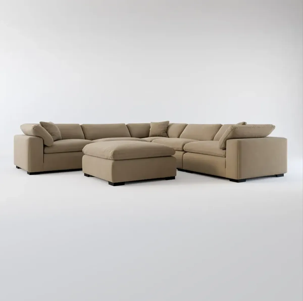 Plush Core Comfort 5-Piece Sectional and Ottoman - Merrimac Brownstone