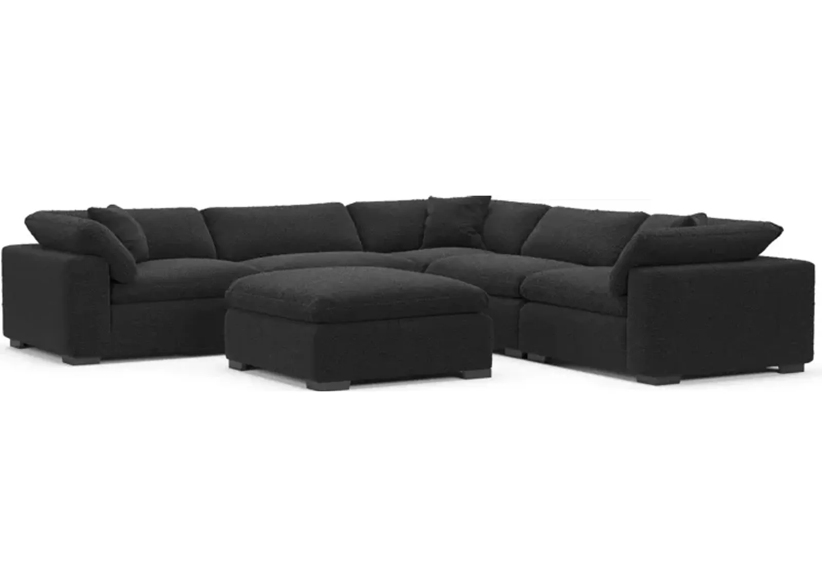 Plush Core Comfort 5-Piece Sectional and Ottoman - Bloke Obsidian