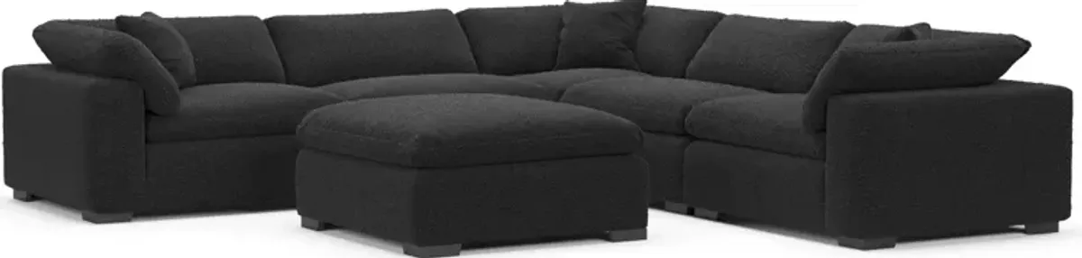 Plush Core Comfort 5-Piece Sectional and Ottoman - Bloke Obsidian