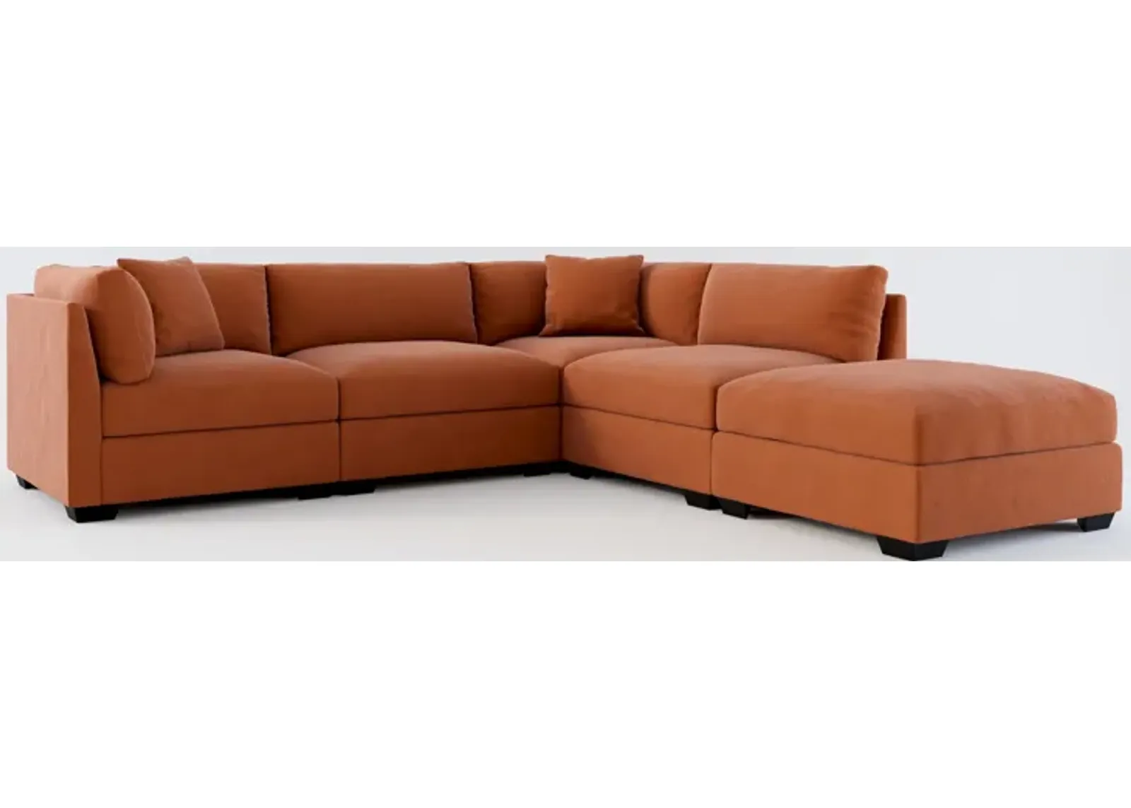 Beckham Foam Comfort 4-Piece Sectional and Ottoman - Merrimac Brick