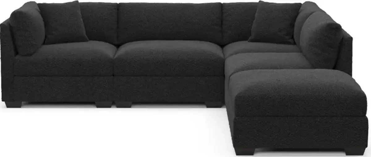 Beckham Foam Comfort 4-Piece Sectional and Ottoman - Bloke Obsidian