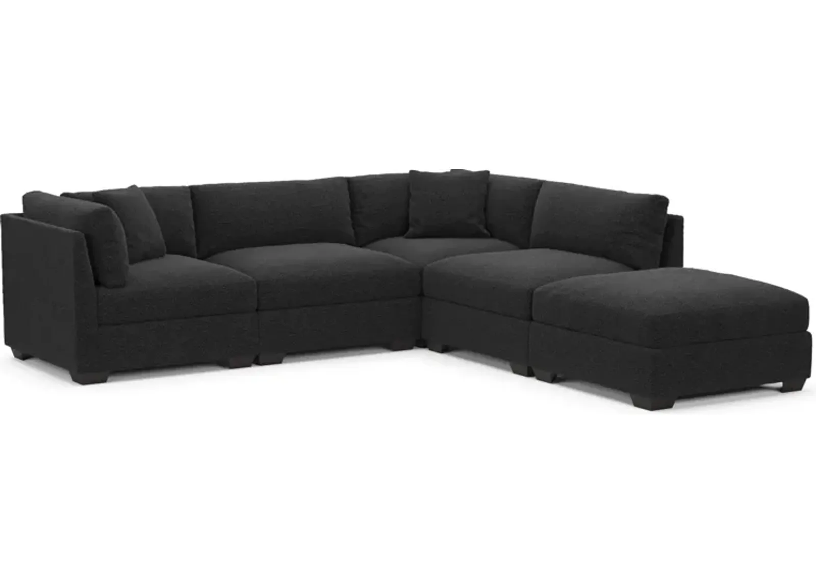 Beckham Foam Comfort 4-Piece Sectional and Ottoman - Bloke Obsidian