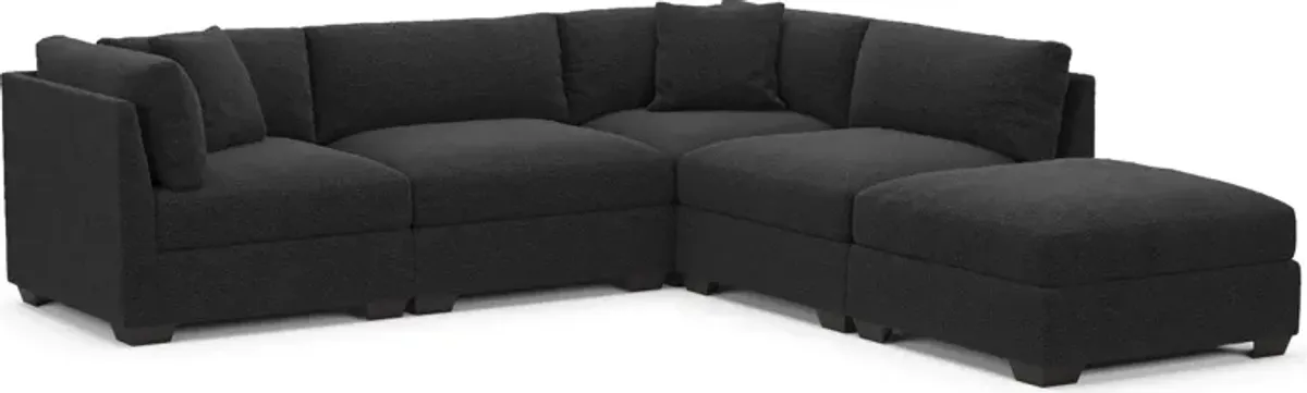 Beckham Foam Comfort 4-Piece Sectional and Ottoman - Bloke Obsidian