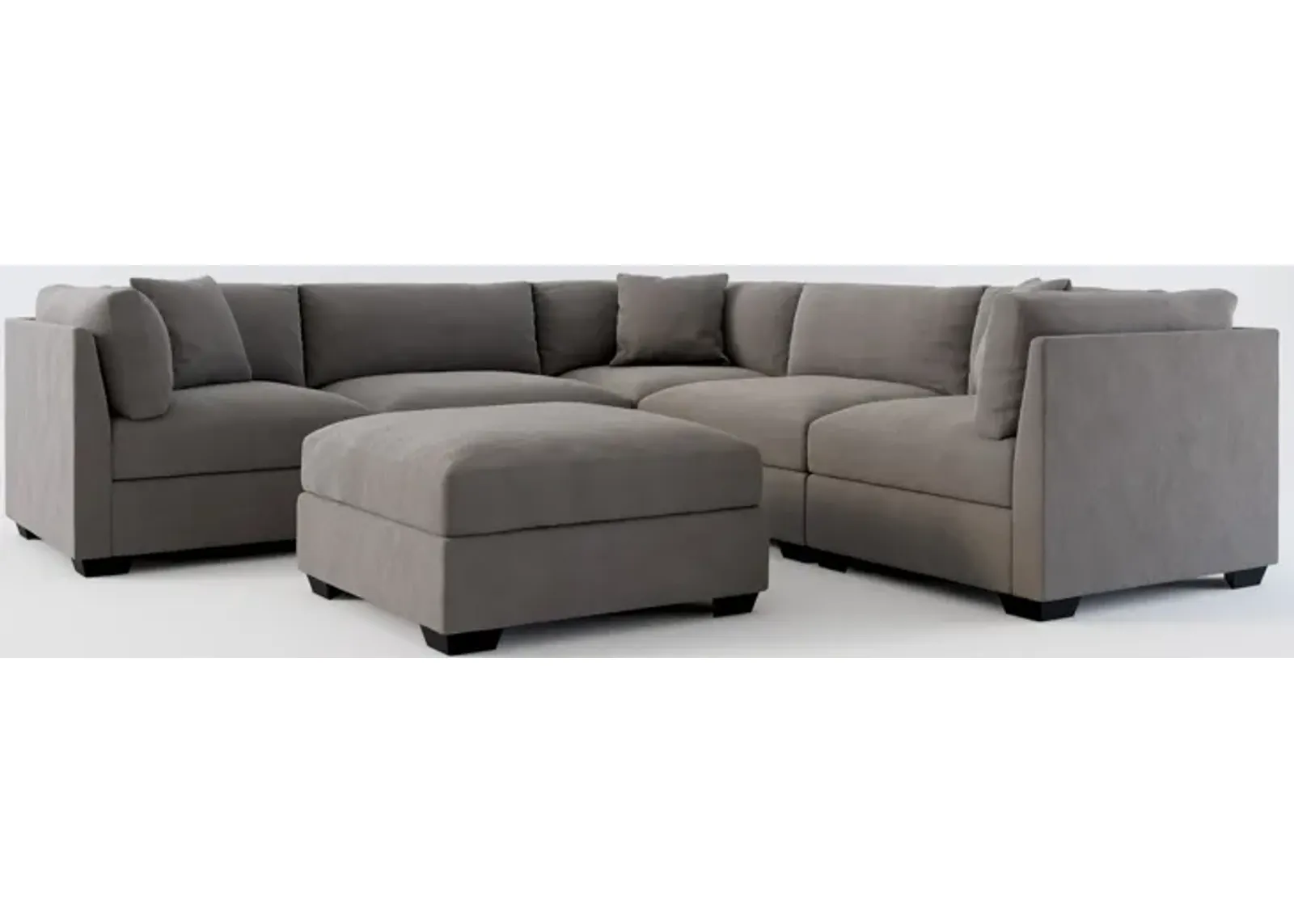 Beckham Foam Comfort 5-Piece Sectional and Ottoman - Merrimac Ash