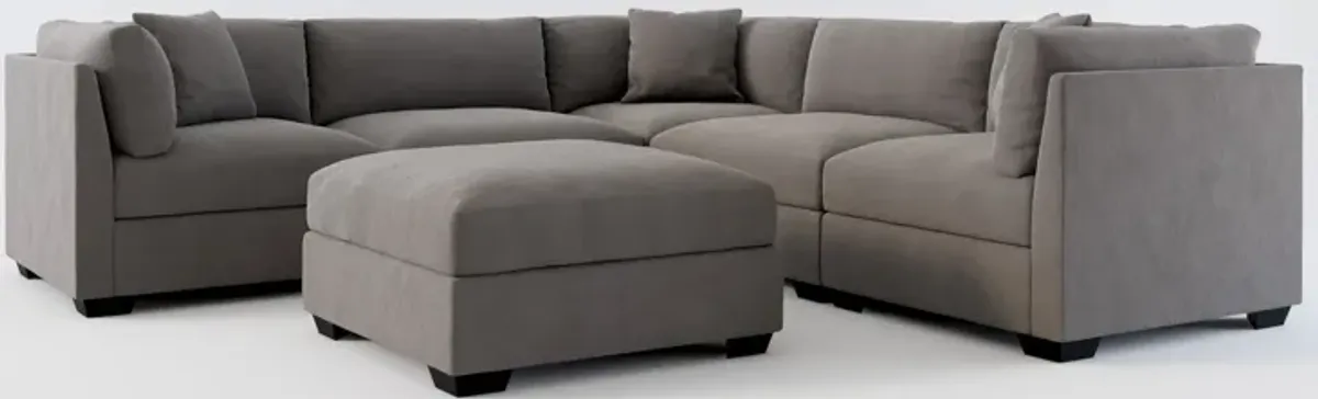 Beckham Foam Comfort 5-Piece Sectional and Ottoman - Merrimac Ash