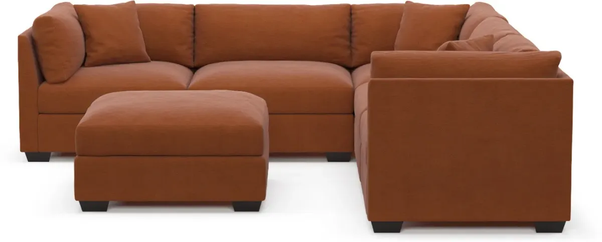 Beckham Foam Comfort 5-Piece Sectional and Ottoman - Merrimac Brick